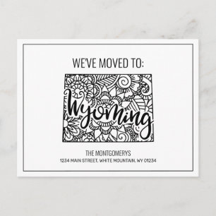 We've Moved Floral Mandala Wyoming State Announcement Postcard