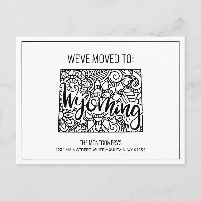 We've Moved Floral Mandala Wyoming State Announcement Postcard (Front)