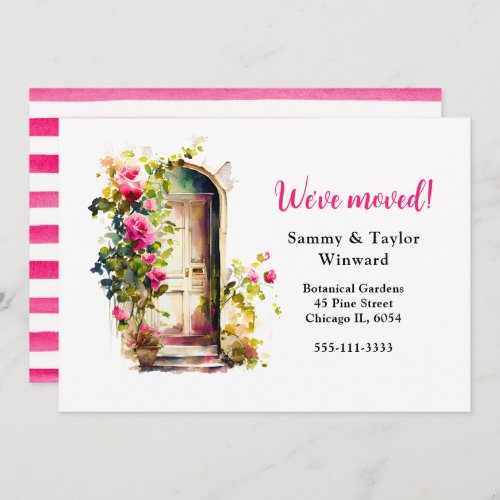 Weve Moved Floral Pink Roses Door Announcement