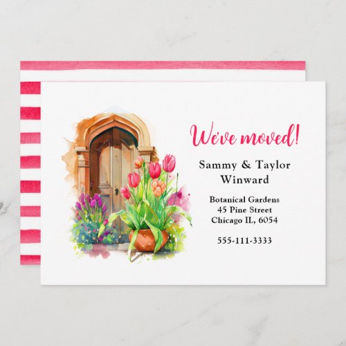 Weve Moved Floral Pink Tulips Door Announcement