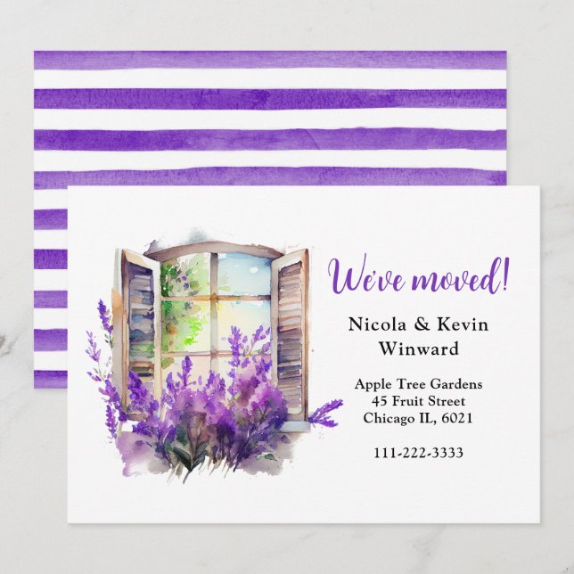 We've Moved Floral Purple Lavender Window Announcement (Front/Back)