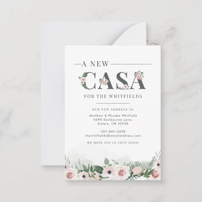 We've Moved Floral Rustic New Casa Moving Note Card (Front)