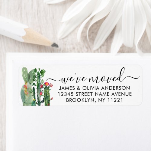 Weve Moved Floral Watercolor Cactus Blooms Moving Label