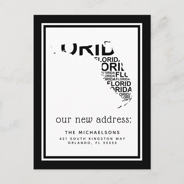 We've Moved | Florida Typography Holiday Postcard (Front)