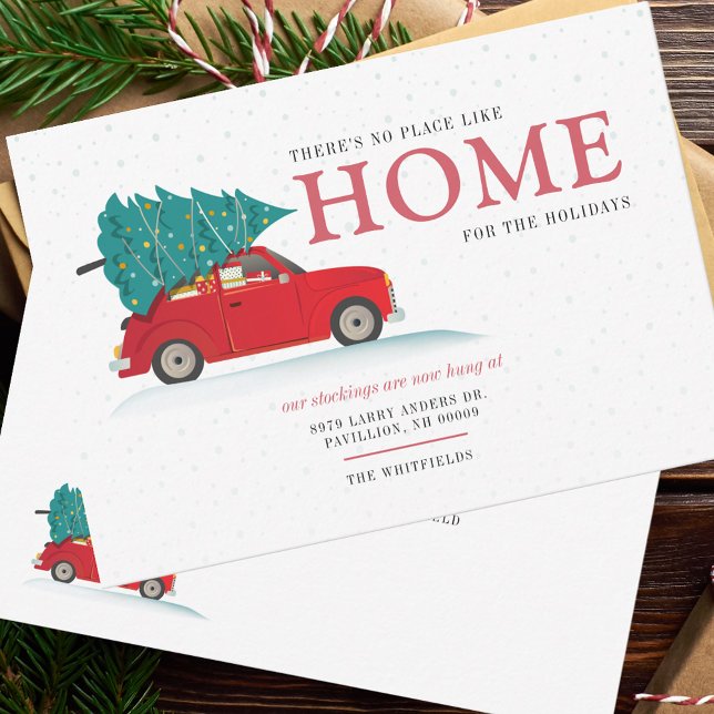 We've Moved For The Holidays Moving Announcement (Home Sweet Christmas Red Car Moving Announcement Change of Address Card)