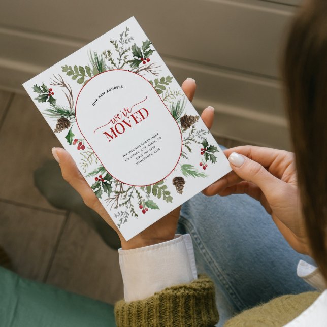 We've Moved Forest Berry Pinecone Announcement Postcard (Celebrate the new beginning with this festive 'We've Moved" postcard!
)