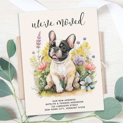 Weve Moved French Bulldog Puppy Floral Dog Moving Announcement Postcard