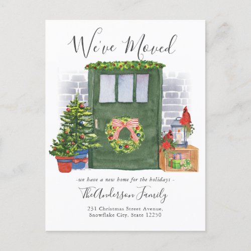 Weve Moved Front Door Christmas Holiday Moving Announcement Postcard