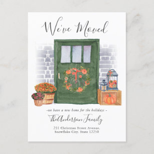 We've Moved Front Door Pumpkin Holiday Moving Announcement Postcard