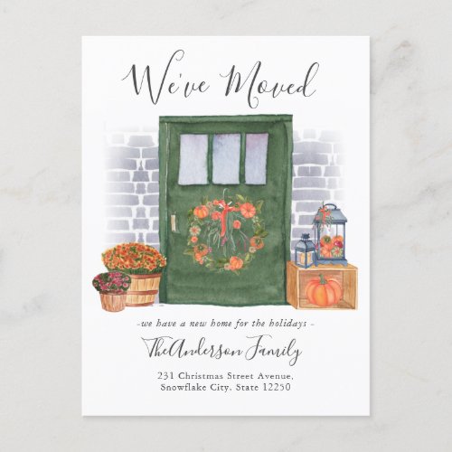 Weve Moved Front Door Pumpkin Holiday Moving Announcement Postcard