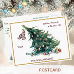We've Moved Fun Cat and Tree Christmas  Announcement Postcard<br><div class="desc">We've Moved Fun Cat and Tree --  Warm and inviting.   Lots to personalize on this card.  Any design questions,  just send a message or an email to charmdesignstudio@rcn.com and we'll be delighted to assist.</div>