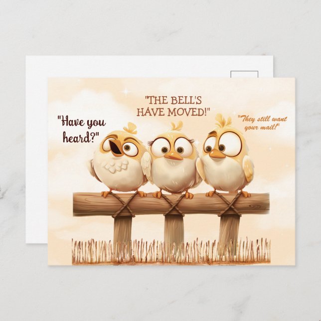 We've Moved Funny Birds on Fence Postcard (Front/Back)