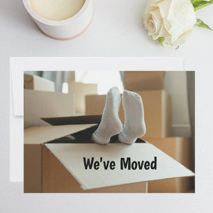 We've Moved Funny Moving Boxes with Feet Announcement