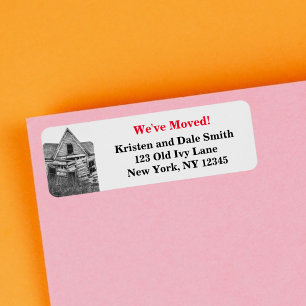 We've Moved Funny Old Dilapidated House Label