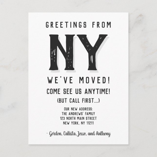 We've Moved Funny Sassy Black Simple New Address Announcement Postcard (Front)