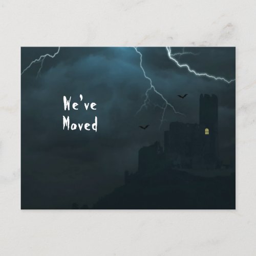 Weve Moved Funny Spooky New Home Dark Castle Announcement Postcard