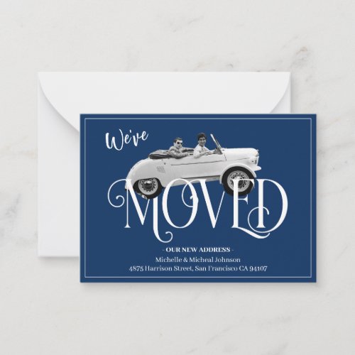 Weve Moved Funny Vintage Car Navy Blue New Home Note Card