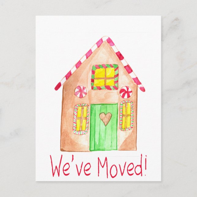 We've Moved  Gingerbread House Postcard (Front)