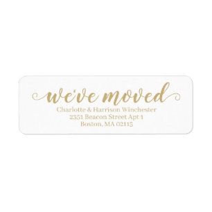 We've Moved gold white custom script moving Label