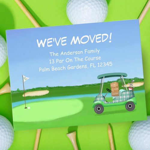 Weve Moved Golf Cart With Moving Boxes Golf Announcement Postcard