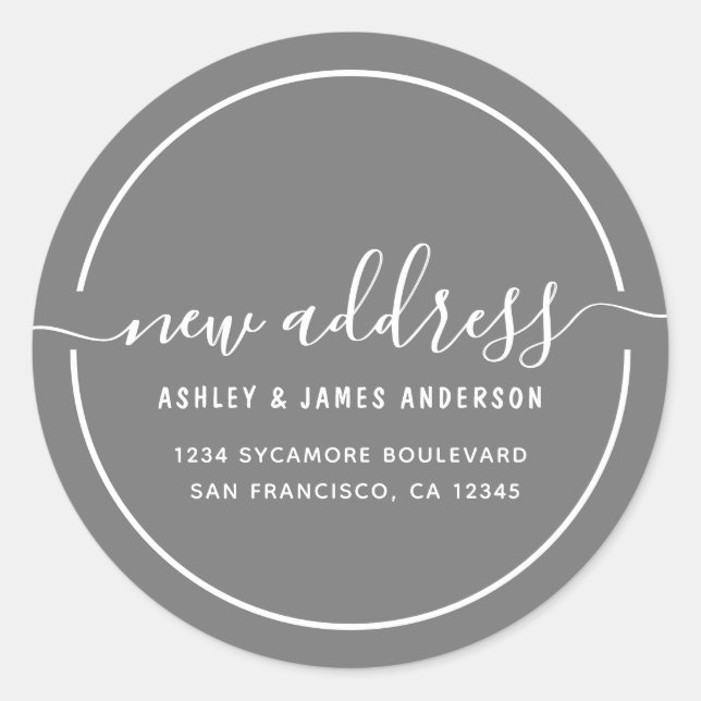 We've Moved Gray New Address Classic Round Sticker (Front)