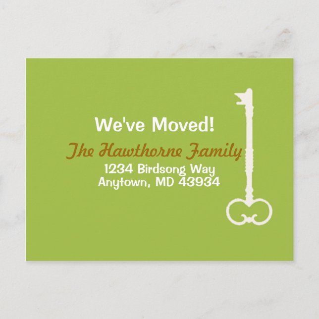 We've Moved Green & White Announcement Postcard (Front)