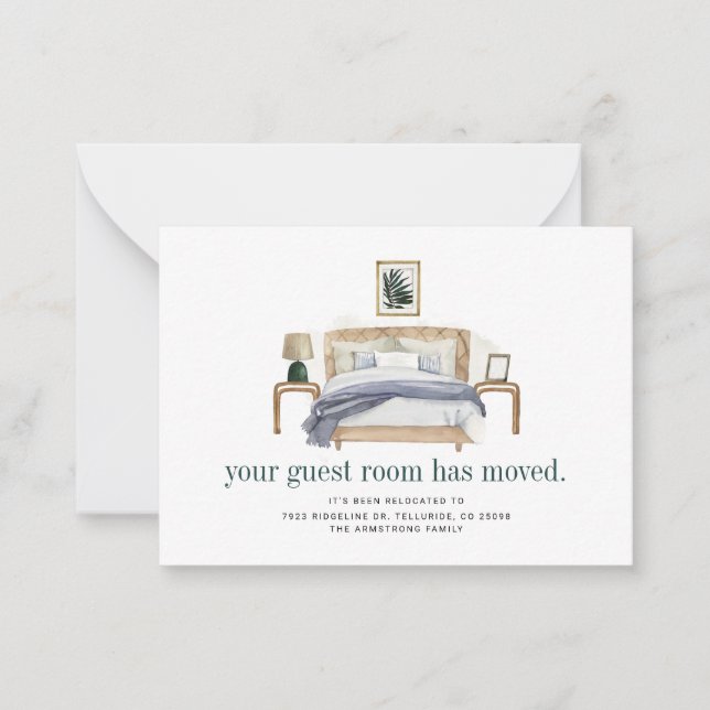We've Moved Guest Bedroom Moving Note Card (Front)