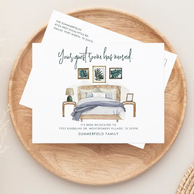 We've Moved Guest Room Chic Moving Script Announcement Postcard | Zazzle