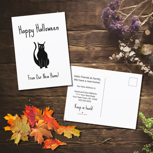 Weve Moved Halloween Cute Black Cat Moving Announcement Postcard