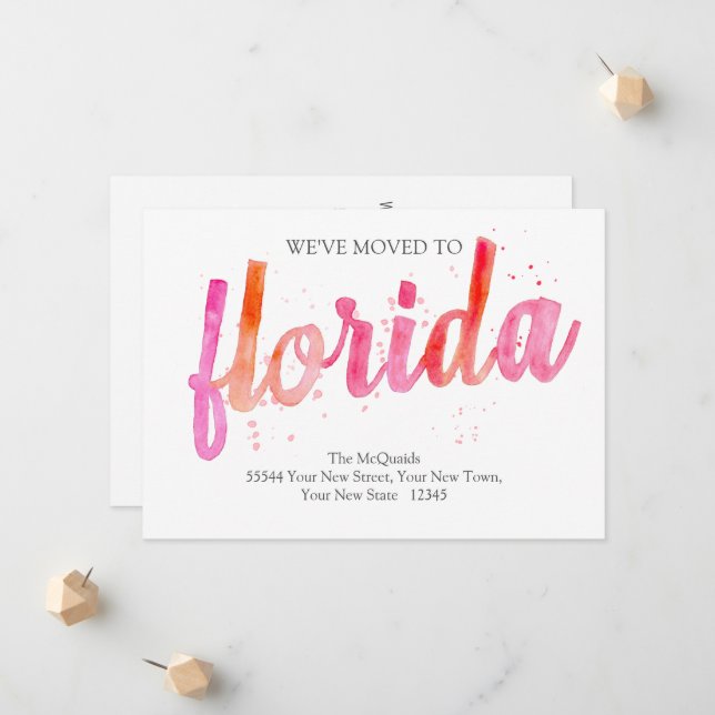 We've Moved Hand Written Watercolor Florida Moving Announcement (Front/Back In Situ)