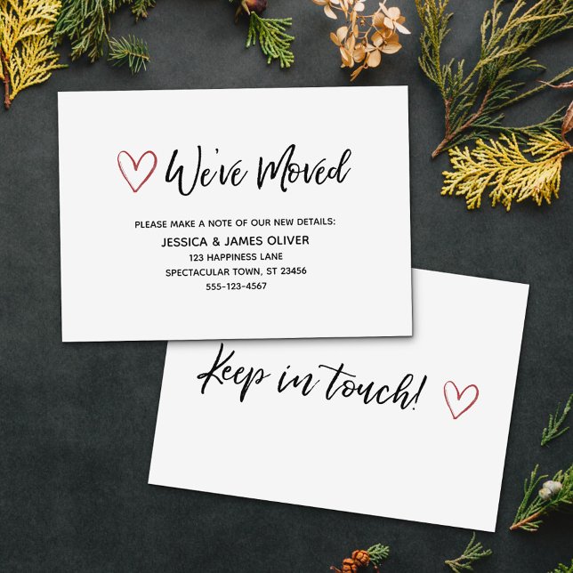 "We've Moved" Handwriting Card w/ Red Hearts (Creator Uploaded)