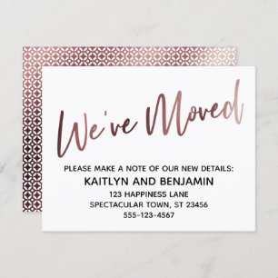 We've Moved Handwriting Rose Gold Pattern Card