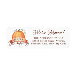 We've Moved Happy Thanksgiving Pumpkin New Home Label