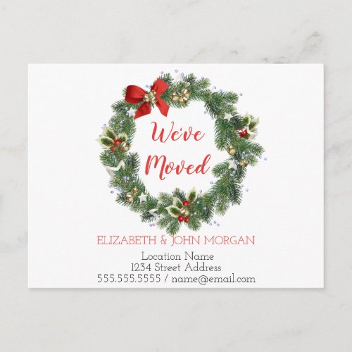 Weve MovedHoliday Wreath New Address Announcement Postcard