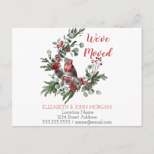 Weve MovedHoliday Wreath Red Cardinal Announcement Postcard