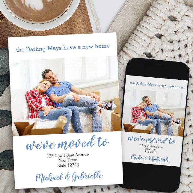 We've Moved Home Custom Photo Blue New Address Announcement (new address photo moving announcement card available printed or as printable digital download)