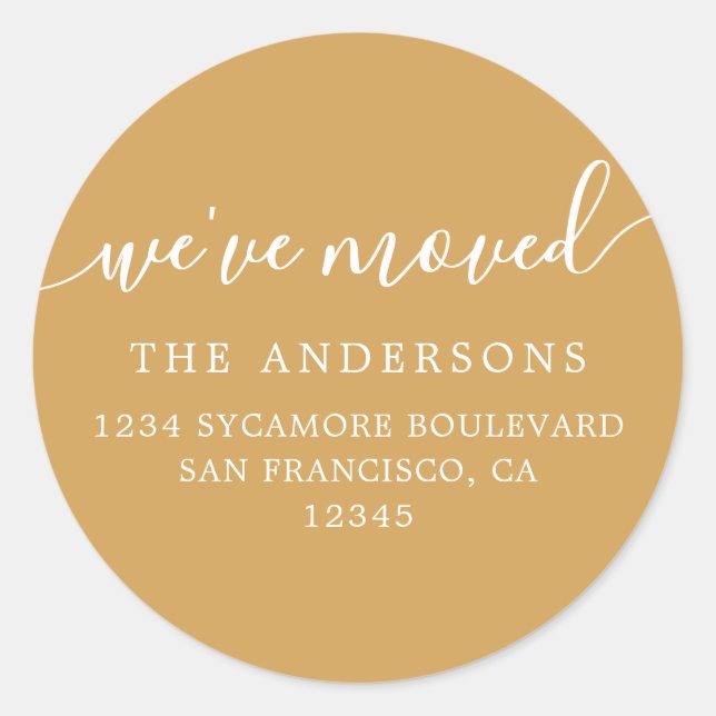 We've Moved Honey Gold New Address label (Front)