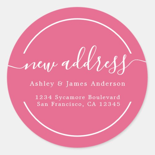 Weve Moved Hot Pink New Address Classic Round Sticker