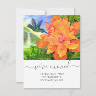 We've Moved Hummingbird Face Floral Text Script Announcement