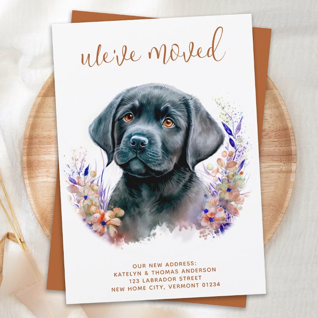 We've Moved Labrador Puppy Boho Floral Dog Moving Announcement (Creator Uploaded)