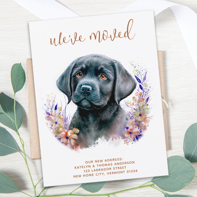 We've Moved Labrador Puppy Boho Floral Dog Moving Announcement Postcard (Creator Uploaded)