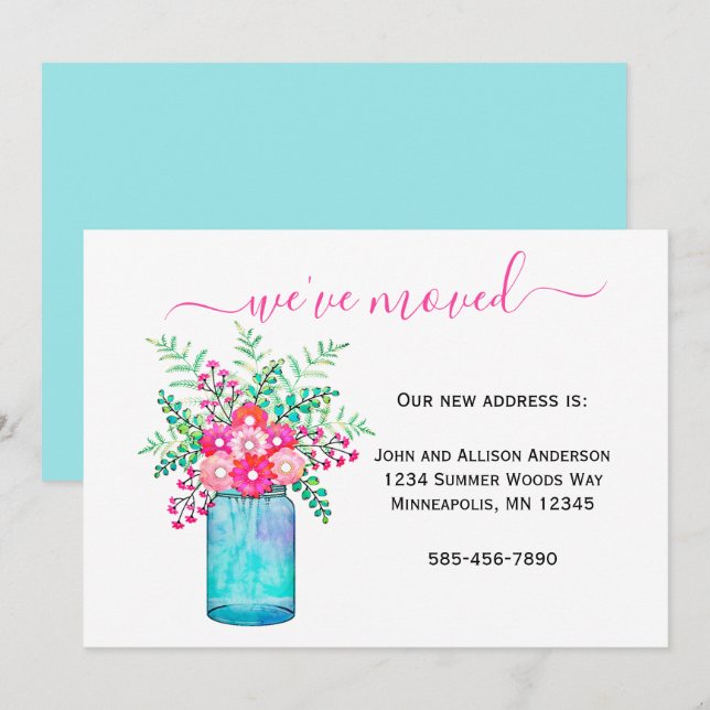We've Moved | Mason Jar Floral Moving Announcement (Front/Back)