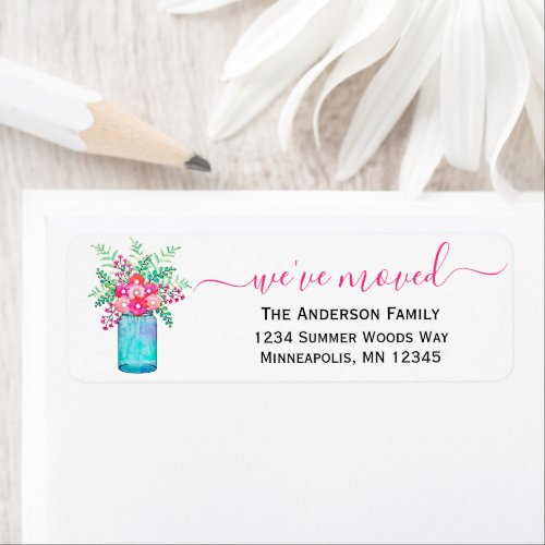 Weve Moved  Mason Jar Floral Return Address Label