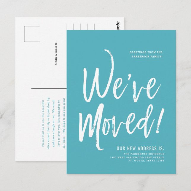 We've Moved Minimal Sapphire Blue New Address Postcard (Front/Back)