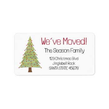 We've Moved Minimalist Christmas Tree  Label by PortoSabbiaNatale at Zazzle