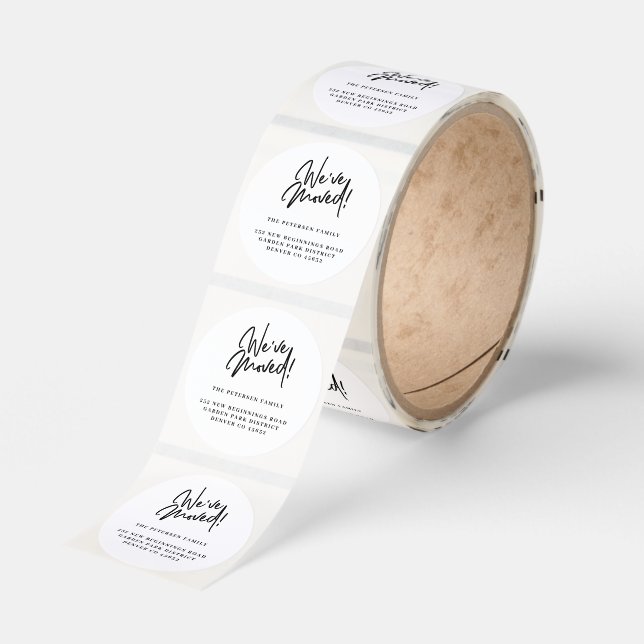 We've moved modern black white new address classic round sticker (Roll)