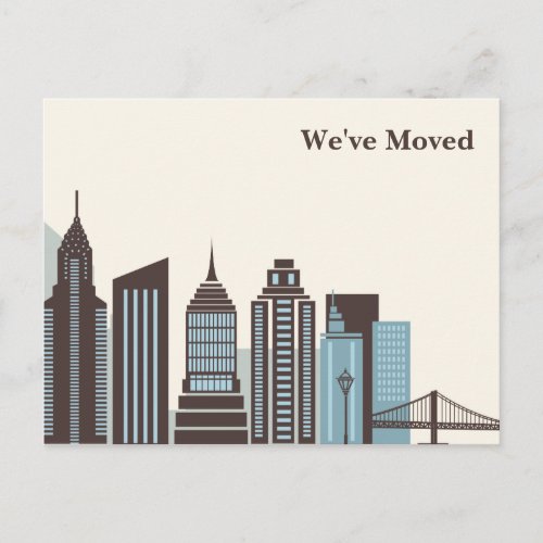 Weve Moved Modern City Skyline Bridge Moving Announcement Postcard