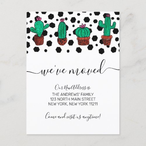 Weve Moved Modern Cute Cactus Plants Moving Announcement Postcard