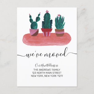 We've Moved Modern Cute Cactus Plants Moving Announcement Postcard
