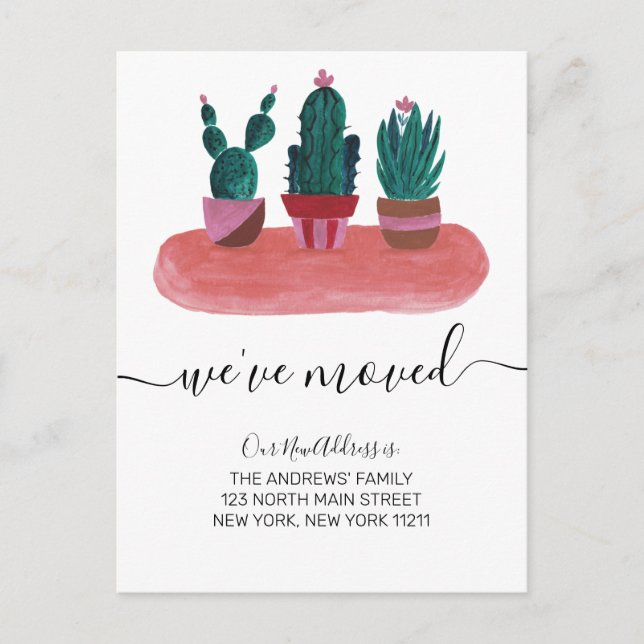 We've Moved Modern Cute Cactus Plants Moving Announcement Postcard (Front)